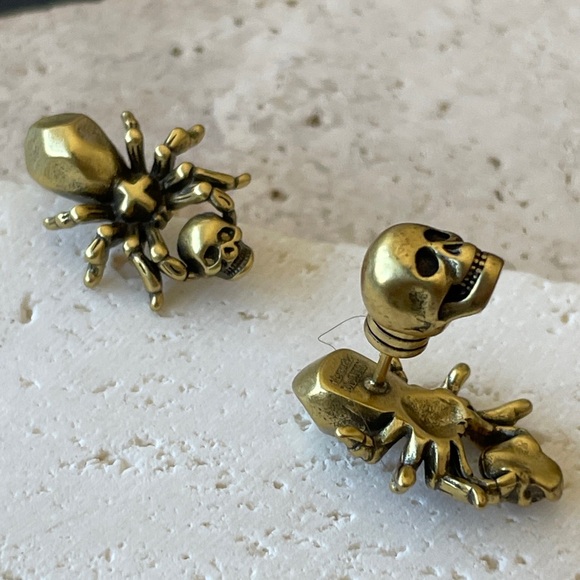Alexander McQueen Bronze Spider Skull Stud Earrings - Picture 2 of 3